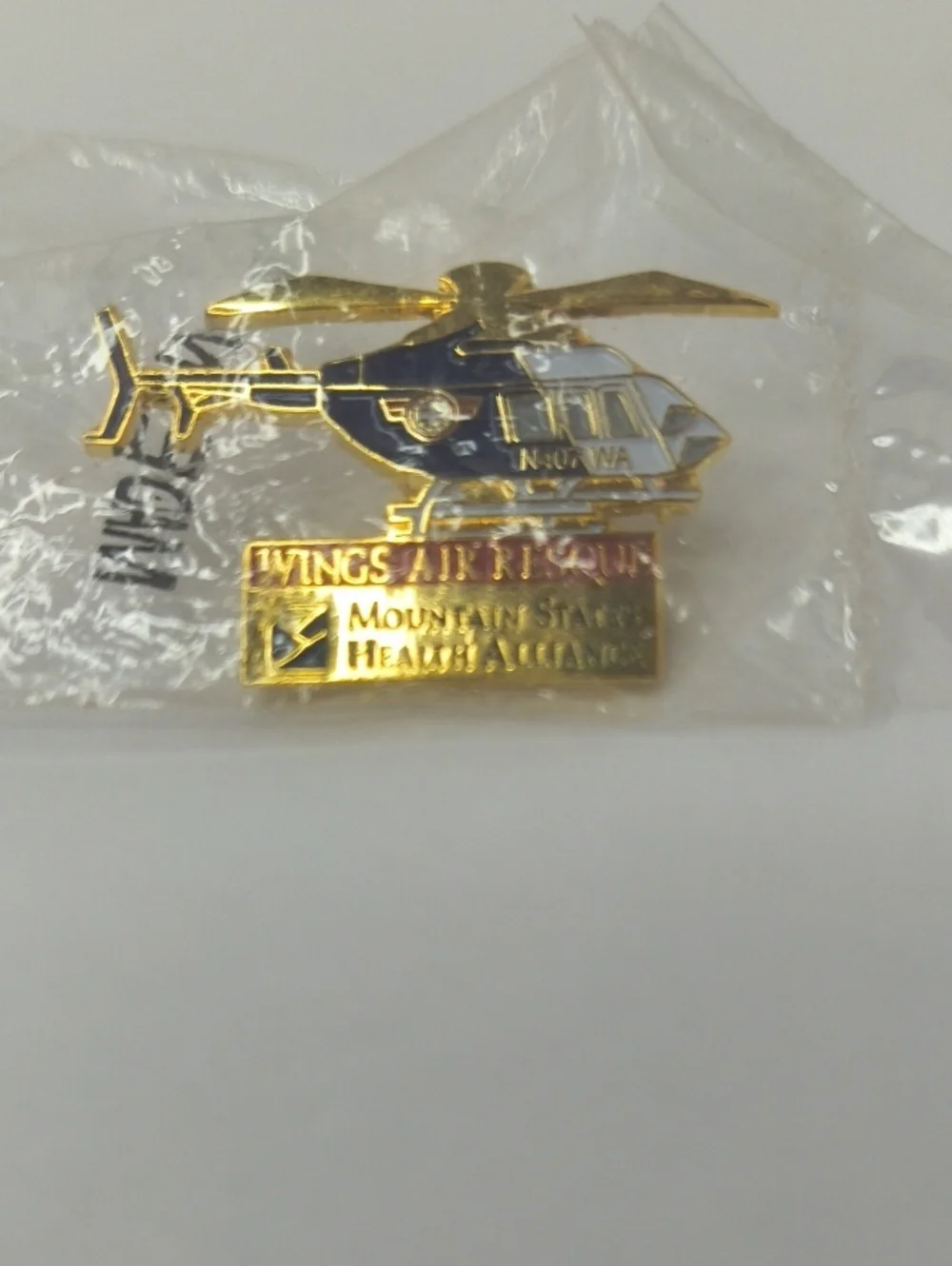 Wings Air Rescue Gold & Blue Helicopter Pin
